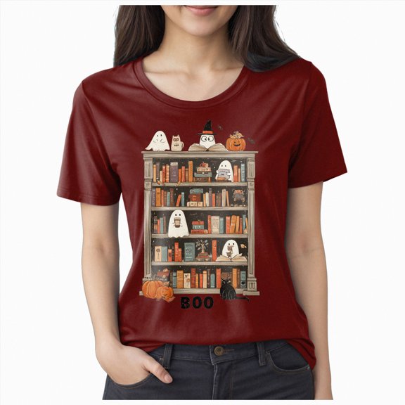 Godom Women Halloween Shirt Funny Graphic Tees Autumn Casual Round Neck Fall Short Sleeve Tops
