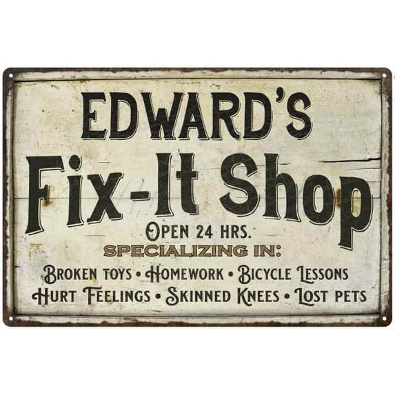 EDWARD'S Fix-It Shop Sign Grandpa Dad Wall Decor Gift 8x12 Metal 208120006022