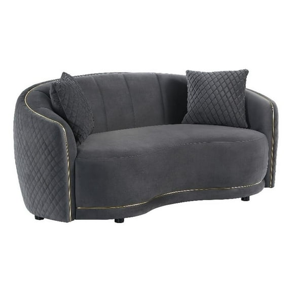 Brookside Velvet Upholstered Curved Loveseat Dark Grey