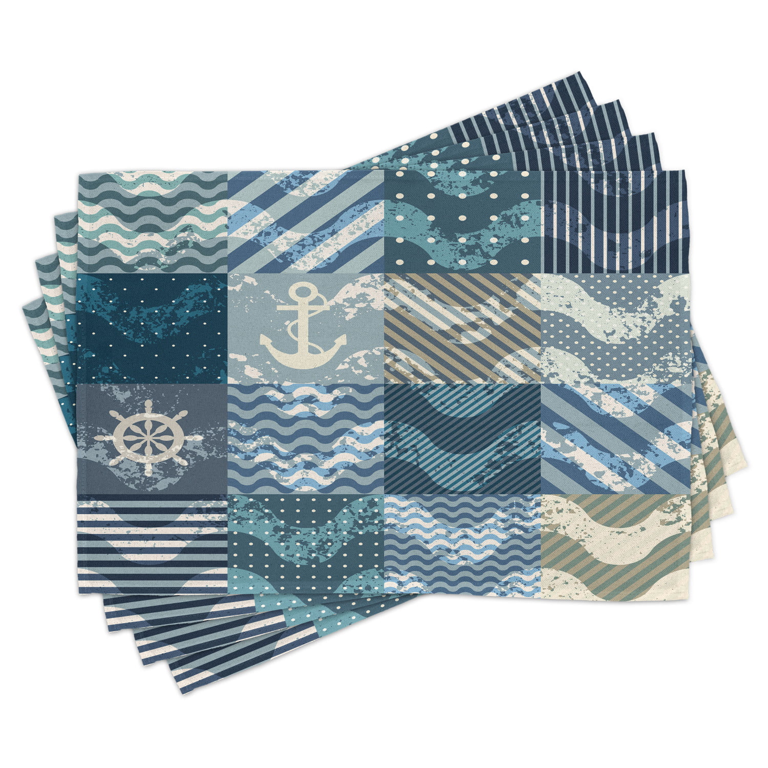 Nautical Placemats Set of 4 Marine Theme Wave Patterns in Patchwork Style Boxes Squares Striped Anchor Print, Washable Fabric Place Mats for Dining Room Kitchen Table Beige, by Ambesonne - Walmart.com