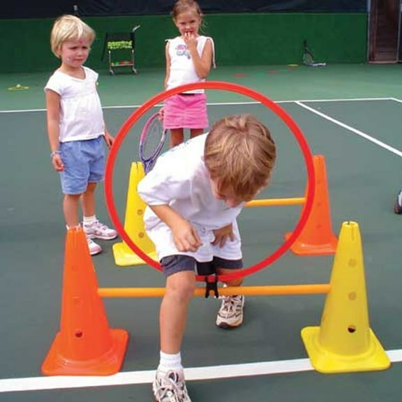 Oncourt Offcourt Tennis Kids Fun Set - Set Includes 4 Hoops, 4 Cones, 2 Poles, 2 Clips/For Ages 2-10 / Tennis Training Aid