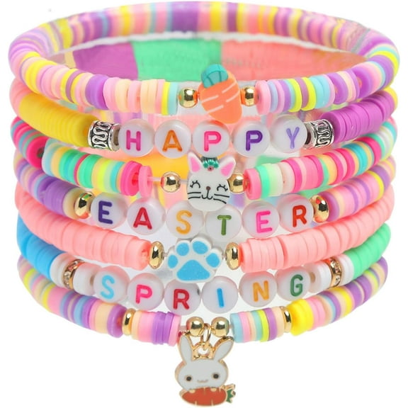 Easter Gifts for Daughter, Easter Colorful Bead Bracelets Basket Stuffers, Cute Bunny Pendant Bracelet Accessories Easter Egg Fillers