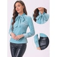 thumbnail image 2 of DARING DIVA Retro Velvet Long Sleeve Work Blouse Top M Light Blue, 2 of 6