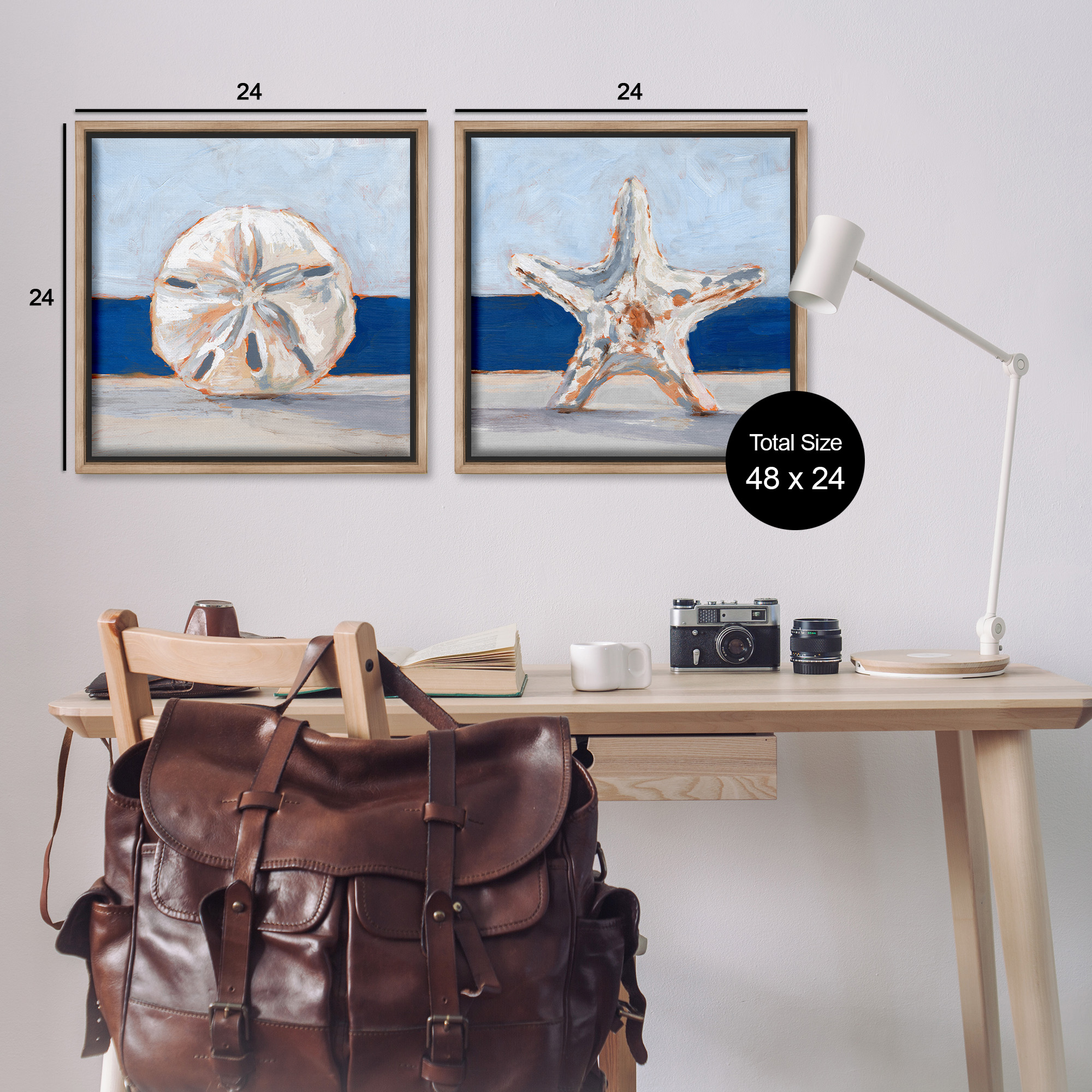 Stupell Industries Sea Life Starfish Seashell Painting Nature Painting Brown Floater Framed Canvas Art Print Wall Art, 25 x 25, Set of 2