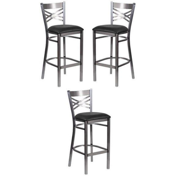 Home Square 31" Vinyl Upholstered Bar Stool in Black - Set of 3
