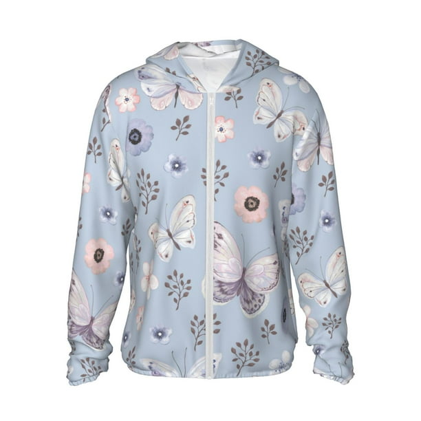 Fotbe Blue Butterfly Chaqueta con Protección Solar UPF 50+ para Hombre y Mujer, Camisa con Capucha y Bolsillos-Medium