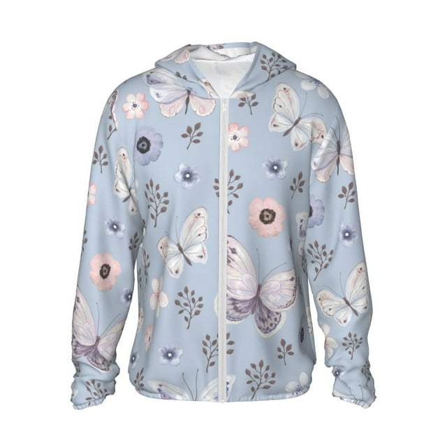 Vsdgher Sweat à Capuche Imprimé Papillon Bleu pour Adultes, Protection Solaire à Manches Longues pour Hommes et Femmes, Pêche, Course, Natation - Grand
