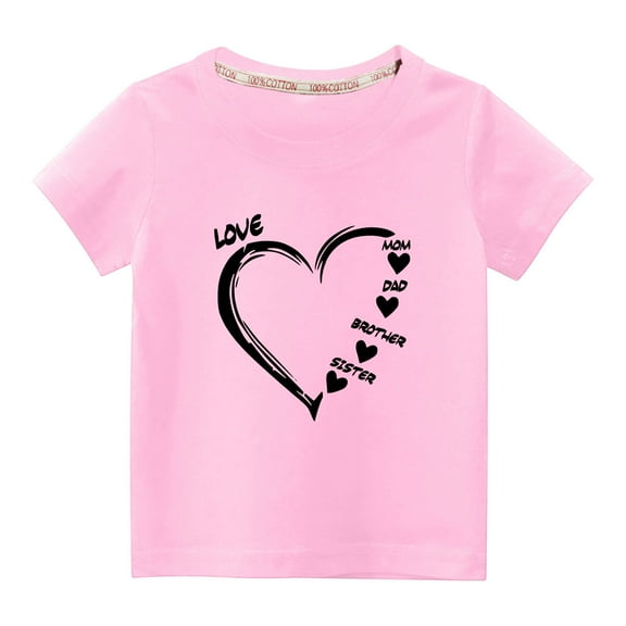 Penkiiy Toddler Kids Boys Girls Fashion Cute Solid Color Round Neck Valentine's Day Heart Print Short Sleeve Top 7-8 Years Pink