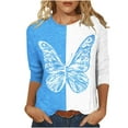 thumbnail image 1 of Hauts à Manches 3/4 pour Femmes Mode Féminine T-Shirt Imprimé Ample Blouse Mi-Longue à Manches 3/4 Col Rond Hauts Décontractés T-Shirts en Coton pour Femmes T-Shirts pour Femmes Mode, 1 of 4