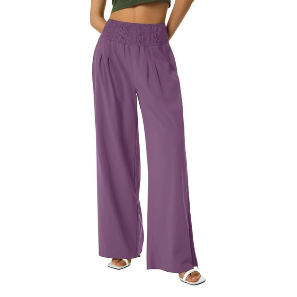 Women's Pants women'S Fashion Casual Solid Color Split High Waist Loose  Mopping Long Cotton Linen Wide Leg Pants Purple Xl 