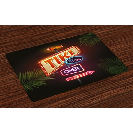 Tiki Bar Placemats Set of 4 Old Fashioned Neon Signs Illustration of Open Bar Palm Tree Branches Roadside, Washable Fabric Place Mats for Dining Room Kitchen Table Decor,Multicolor, by (Best Place To Open A Bar)