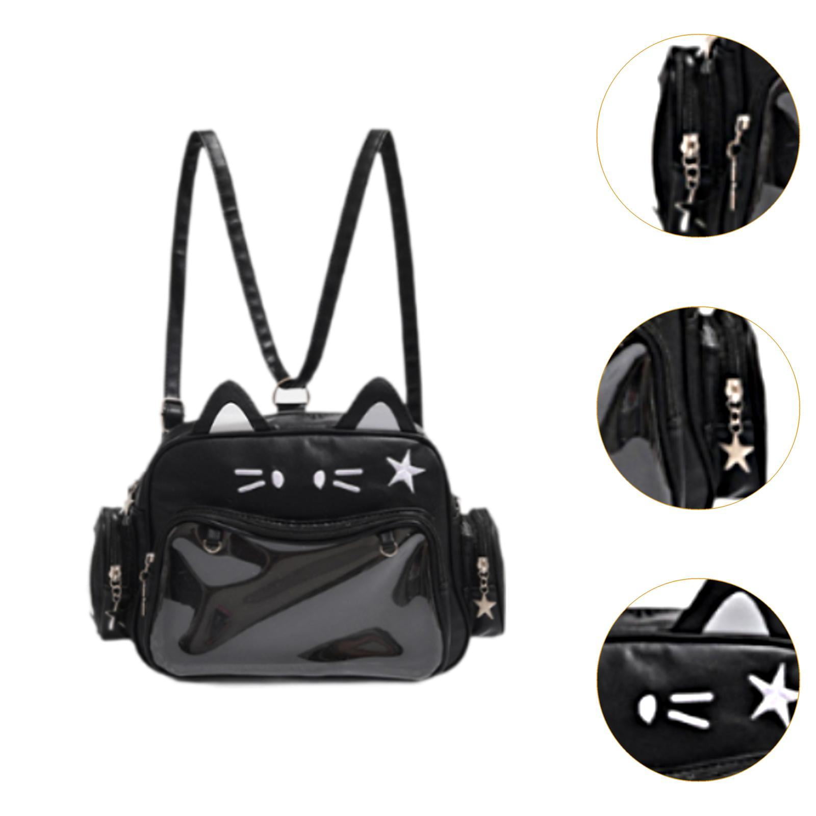 QccHieUs Cat Ita Bag DIY Cute Adjustable Strap Tote Bag PU Leather Women Shoulder Bag for Black