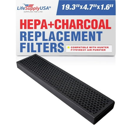 

LifeSupplyUSA 2-in-1 True HEPA Air Cleaner Replacement Filter + Activated Carbon Charcoal Compatible with Hunter F1701HE/21 HT1701 30100 Air Purifiers (3-Pack)