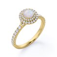 thumbnail image 4 of 1 carat Round Cut Australian Opal and Moissanite - Double Halo - Pave Setting Engagement Ring - 18K Yellow Gold Plating over Silver, 4 of 4