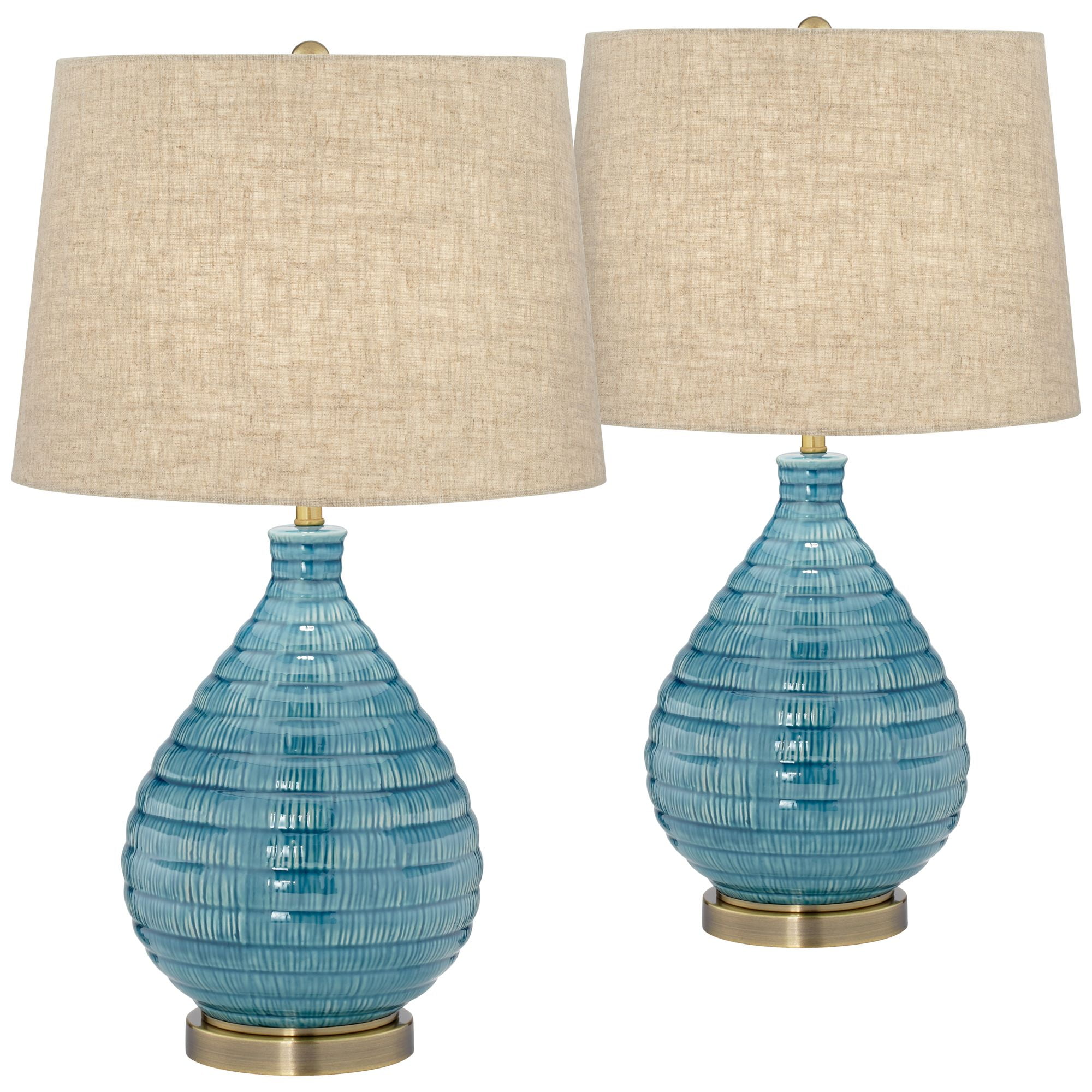 360 Lighting Modern Table Lamps Set of 2 Coastal Ceramic Sky Blue Glaze