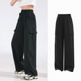 thumbnail image 2 of Ccpelsie Girls Casual Cargo Pants with Elastic Waist and Functional Pockets Loose Fit Wide Leg Trousers Y2K Inspired Spring Style(A01-Black,9-10 Years), 2 of 8