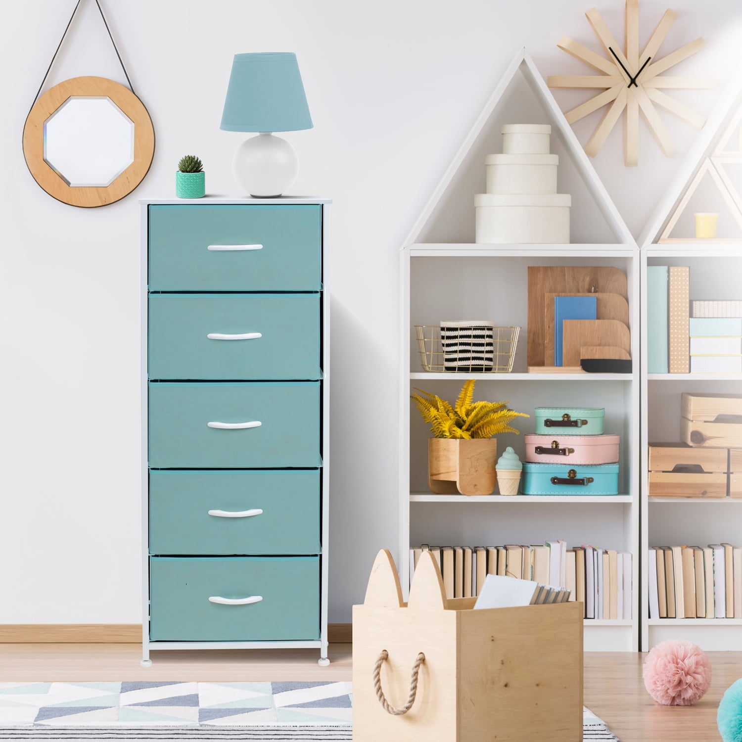 Sorbus Wood Handle 5 Drawers Closet Drawer Organizers, Aqua