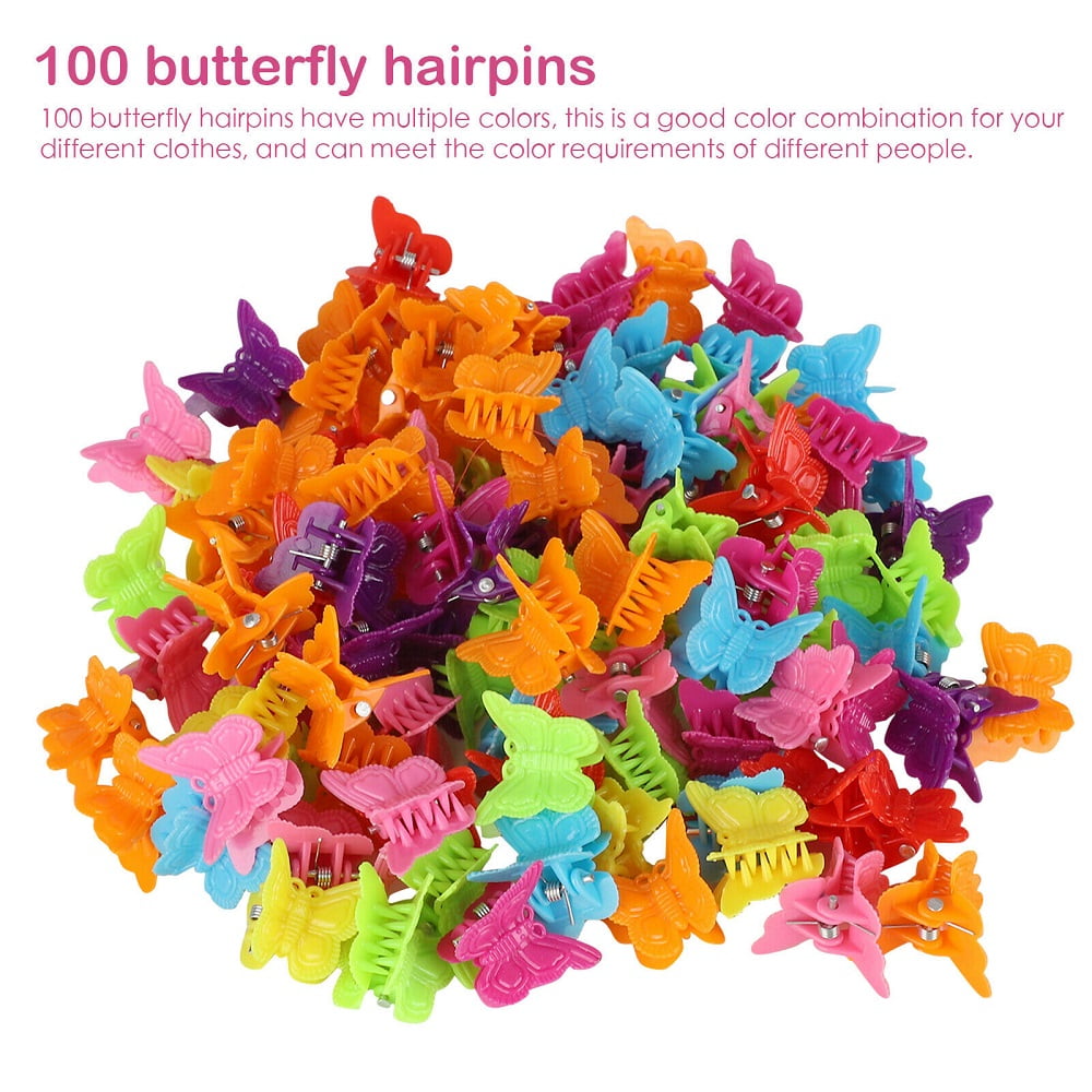 100Pcs Mini Butterfly Hair Clips Barrette Accessories Assorted Color for Women