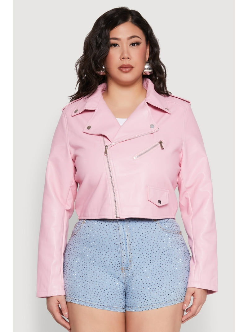 Womens Plus Size Daisy Faux Leather Cropped Moto Jacket - Walmart.com