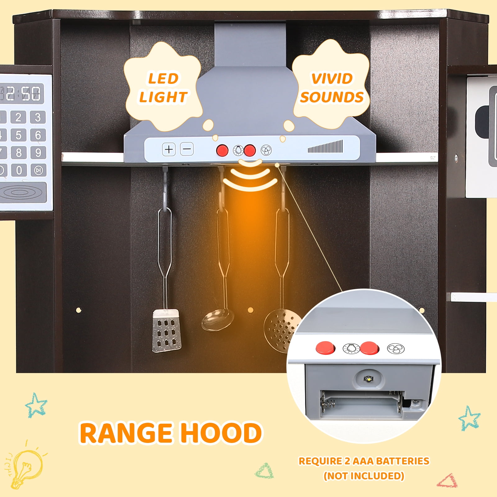 LAZY BUDDY Wooden Kids Corner Play Kitchen, Toodler Kitchen Playset Pretend Cooking Toy with 9 Accessories