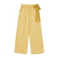 thumbnail image 4 of Miluxas Women's Gingham Plaid Pants Elastic High Waist Wide Leg Pants Tie Bow Decor Loose Casual Trousers with Pockets Summer Beach Loungewear Yellow, 4 of 6