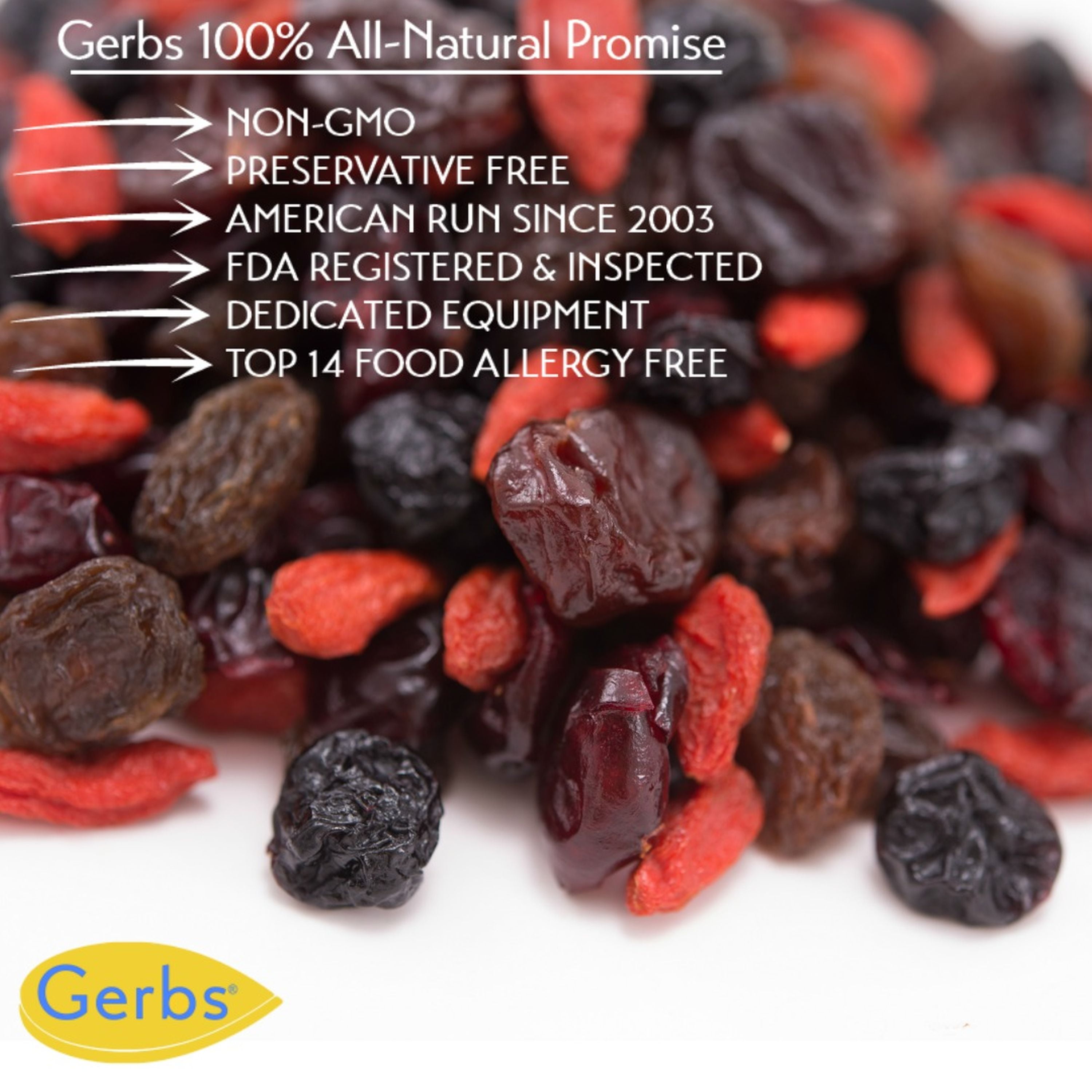Dried Cranberries, Blueberries, Cherries, Goji Berry, & Raisin Fruit Mix by Gerbs - 2 LBS - Top 14 Allergen Free