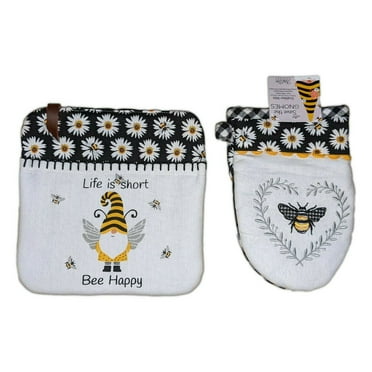Queen Bee Oven Mitt By Kay Dee Designs | Cute Bumblebee Honeycomb Printed Cotton Oven Mitt, Heat Resistant To 200°F
