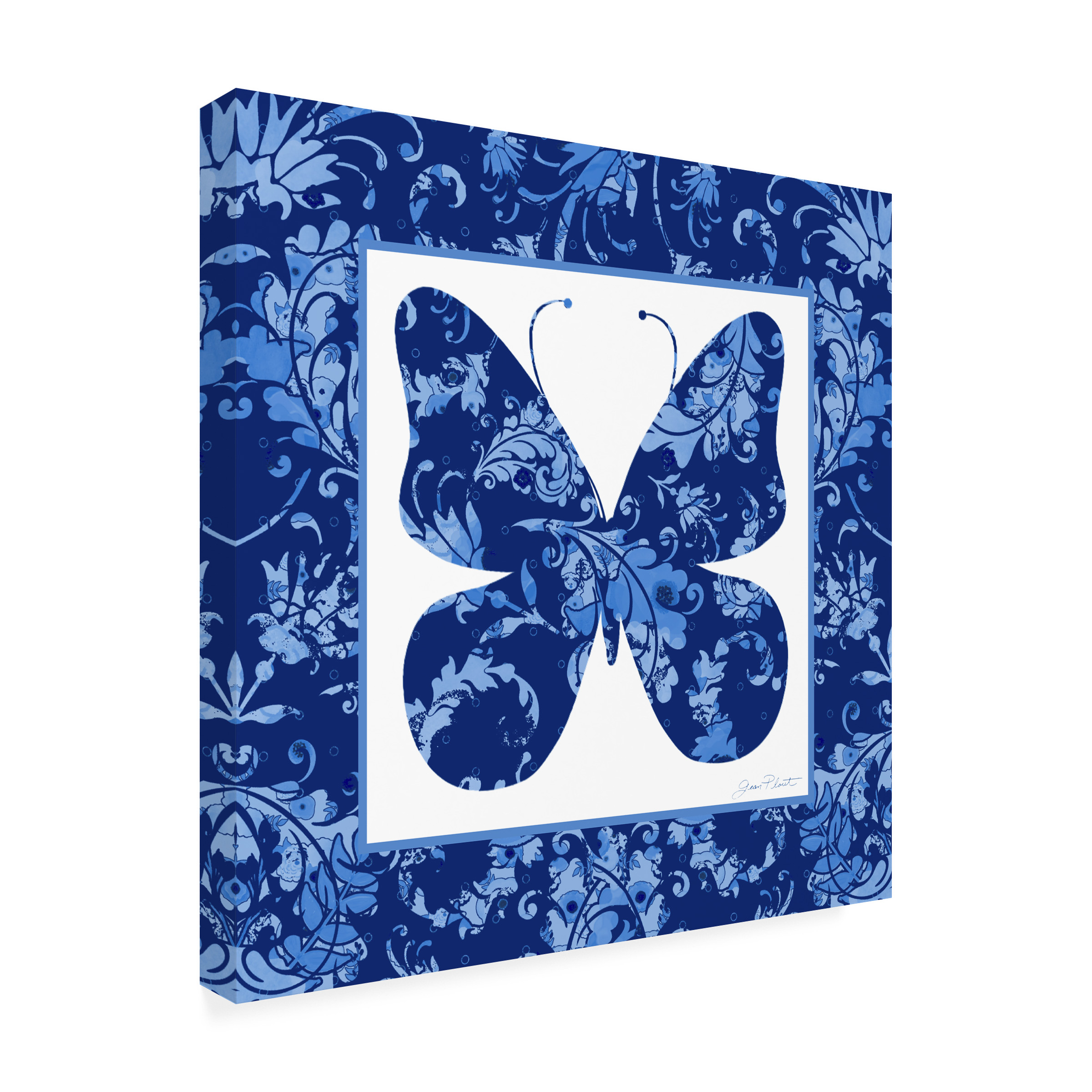 Canvas Wall Art - Jean Plout 'Beautiful Blue Butterflies C' Wall Art for Living Room, Bedroom, or Office DÃ©cor by Trademark Fine Art - 35 x 35 Inches