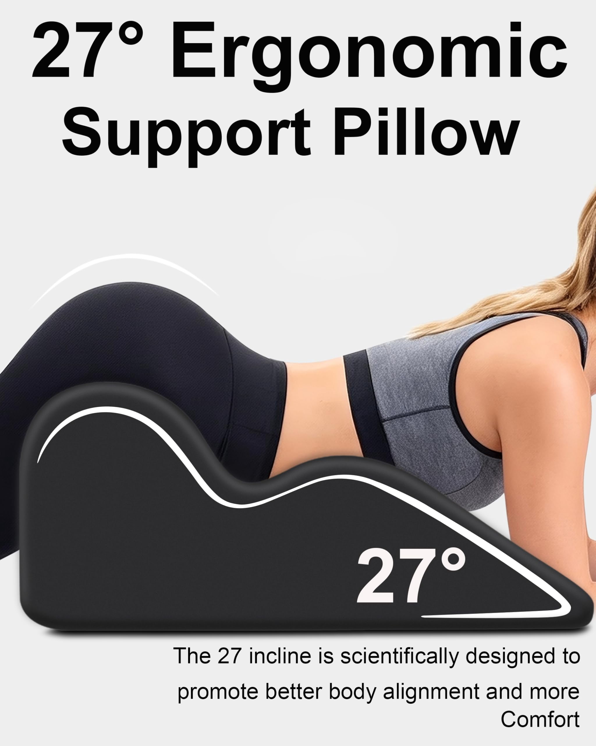 Memory Foam Wedge Pillow  27° Angled Support For Neck And Waist Multi-position (black)