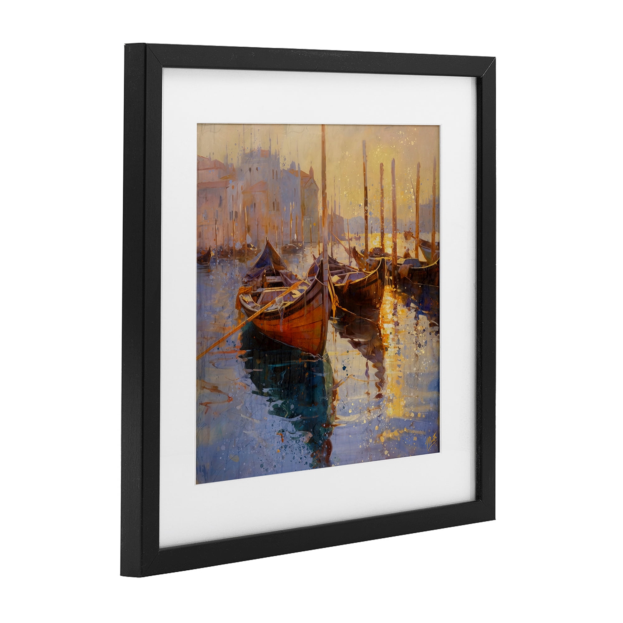 Stupell Industries Speckled Venice Boats Black Framed Print Under Glass, design by Marta Wiley