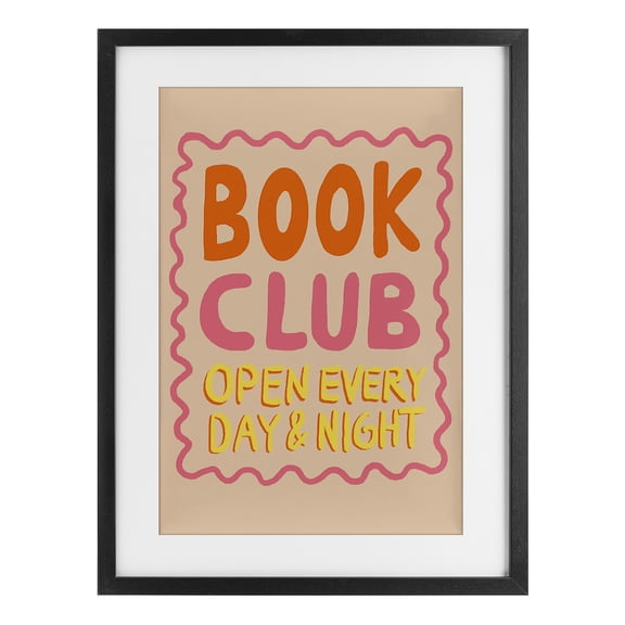 Book Club Day & Night Black Framed Print Under Glass, design by Florentina Dolci