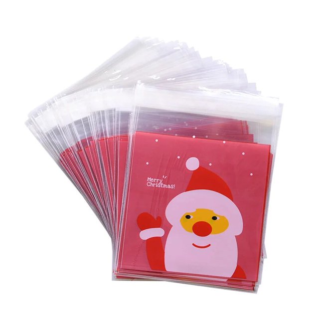 50/100 Uds 10x1 0cm Bolsas de dulces de Navidad Santa Claus refrigerio de galletas comida bolsa de regalo embalaje Navidad Suministros De Decoración De Navidad