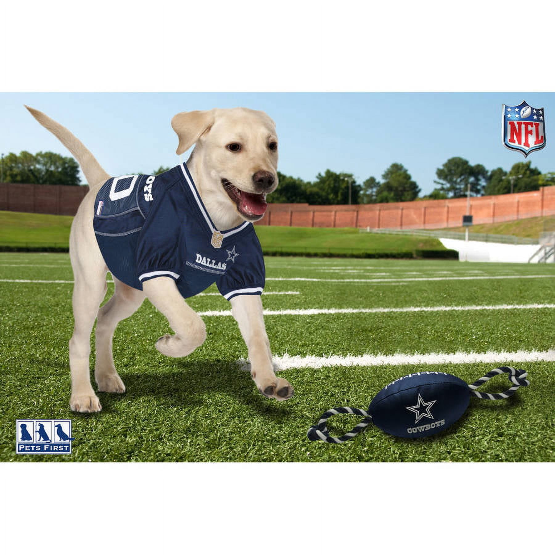 Pets First NFL Dallas Cowboys Strong, Durable, Chewable Pet Dog Football Toy with inner SQUEAKER & Side Ropes. Available in 32 NFL TEAMS. - Officialy Licensed