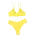 thumbnail image 5 of Arvbitana Women 2Pcs Solid Color Bikini Swimsuits Set Sleeveless V Neck Lacing Bra + Low Waist Briefs Summer Sexy Bathing Suit Swimming Beachwear, 5 of 6