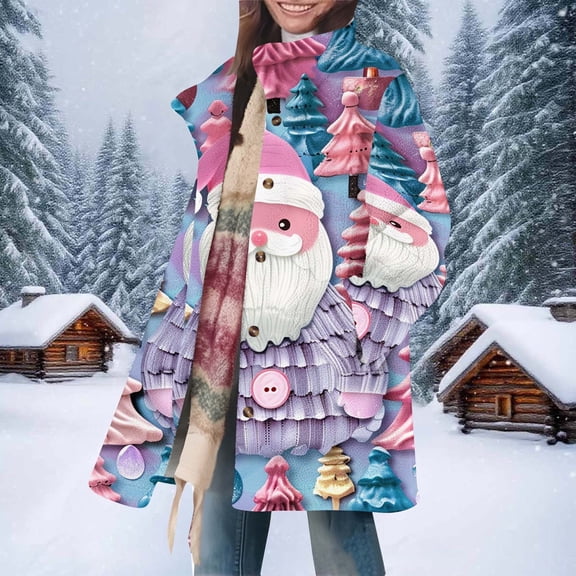 AUNVITO Women's Cozy Fleece Jacket Loose Regular Fit Belted Collar Button Closure Long Sleeve Winter Warm Red Christmas Casual Outerwear