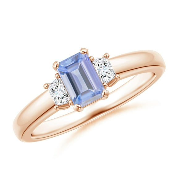ANGARA Natural Tanzanite and Diamond Three Stone Ring in 14K Rose Gold for Women (Size-6x4mm) | December Birthstone, Birthday, Anniversary, Jewelry Gift for Women | Natural Tanzanite Ring
