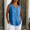 thumbnail image 5 of Womens Tank Tops Cotton Linen V Neck Sleeveless Loose Fit Blue Tank Tops for Women, 5 of 9