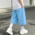 thumbnail image 4 of ZACPNCV Boys Girls Capri Sweatpants Elastic Waist Drawstring Lounge Capris Wide Leg Cropped Pants with Pockets Workout Joggers 11-12Years Blue, 4 of 9