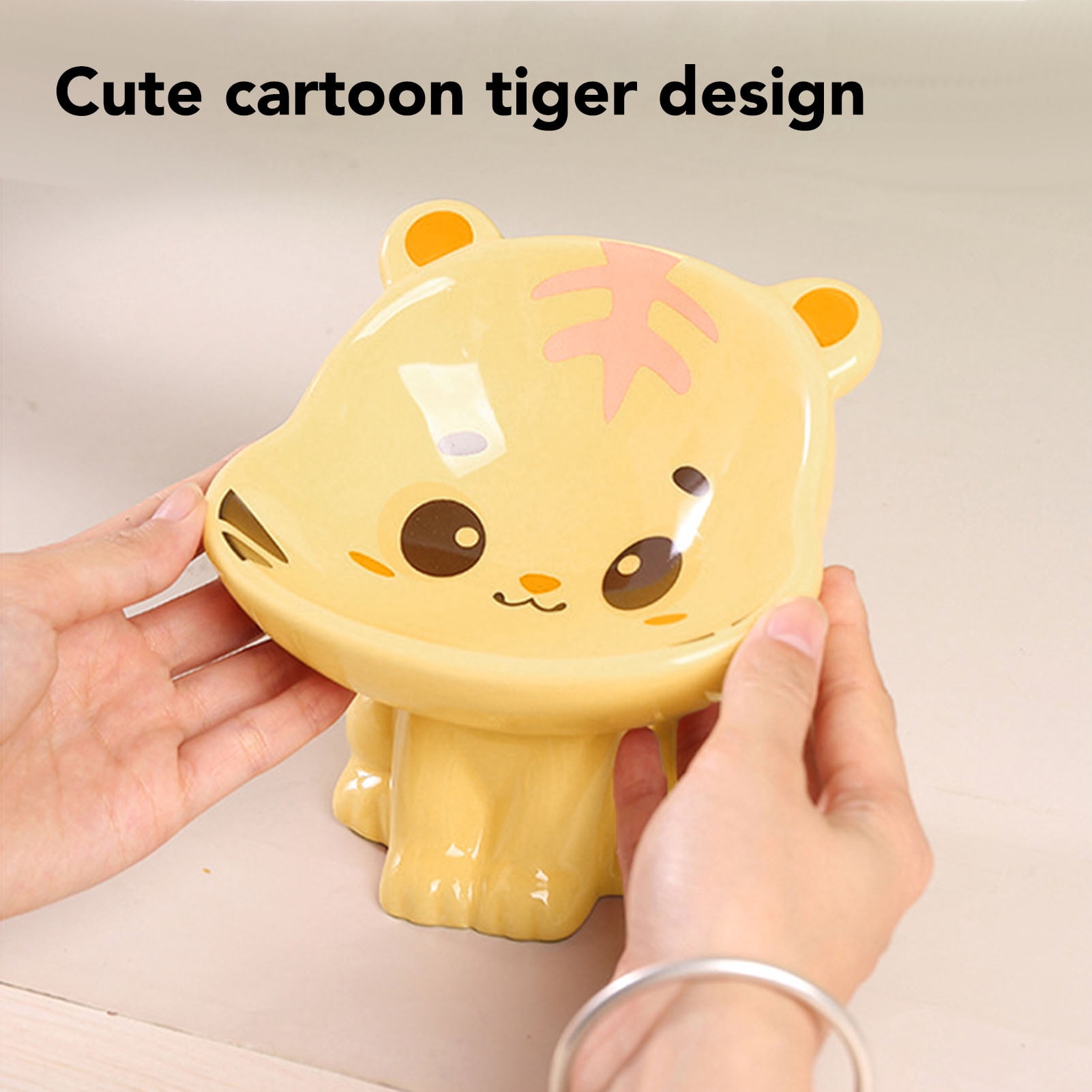Rupoun Ceramic Pet Bowl Cute Cartoon Tiger Design Elevated and Tilted Cat Food Bowl for Home Use, Anti-Spill Raised Kitten Feeder, 5.51 inches / 14 cm [cite: 1, 8, 12]