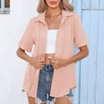 thumbnail image 5 of Blouses for Women Button up Shirts Short Sleeve Tees V Neck Casual Loose Tunics Solid Color Tops, 5 of 9