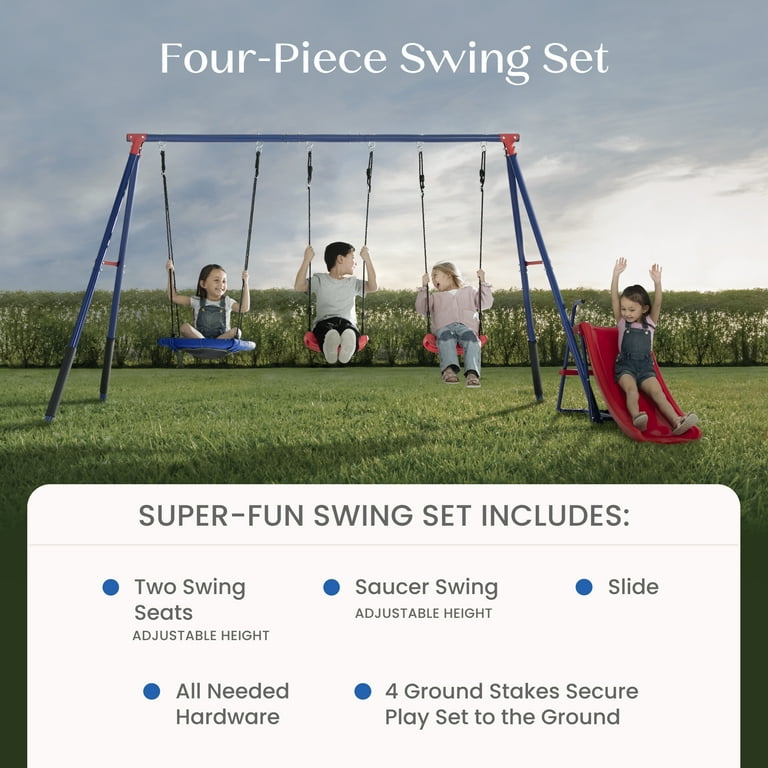 Delta Children, Outdoor Metal Swing Set, 4-Piece, Blue/Red
