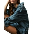 thumbnail image 5 of Spring Fall Women Long Sleeved Loose Denim Blouse Oversize V-neck Jeans Jacket with Pocket, 5 of 5