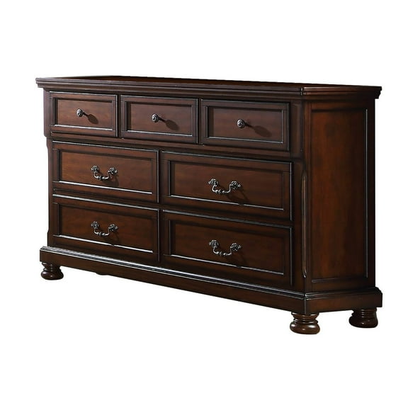 Wooden Dresser with Seven Drawers and Bun Feet, Brown