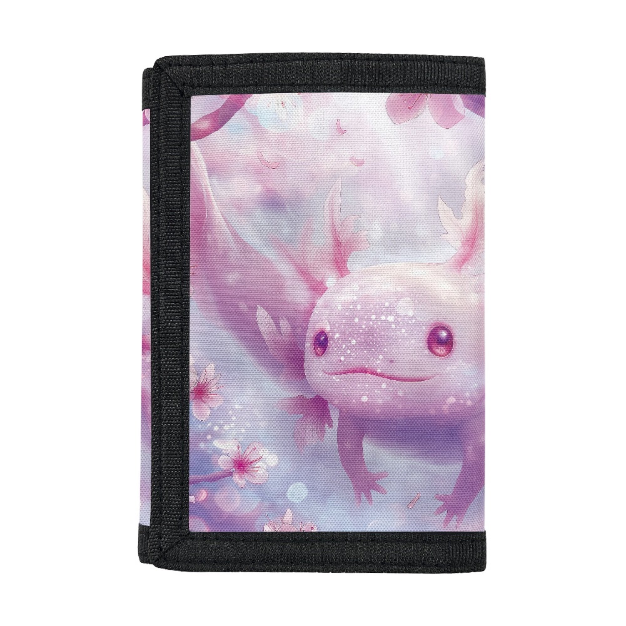 CHAQLIN Pink Axolotl in Sakura Children s Wallet for School Polyester Trifold Card Wallet with Portable Large Capacity Kids Money Wallet