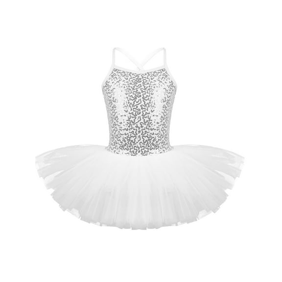 renvena Kids Girls Sparkly Sequins Spaghetti Straps Criss Cross Back Ballet Dance Dress 2-12