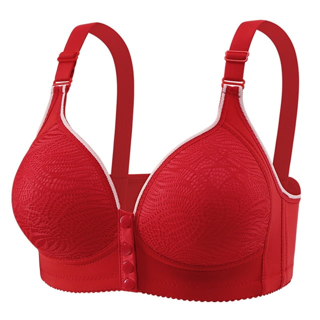 Gtoiithly Women's Front Closure Wireless Bra, Comfortable Medium Support Everyday Bra with Adjustable Straps Red 36