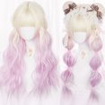 thumbnail image 4 of GAKA Long Wavy Synthetic Hair Pink Gradient Blue/Purple Cosplay Wig With Bangs For Women, 4 of 6