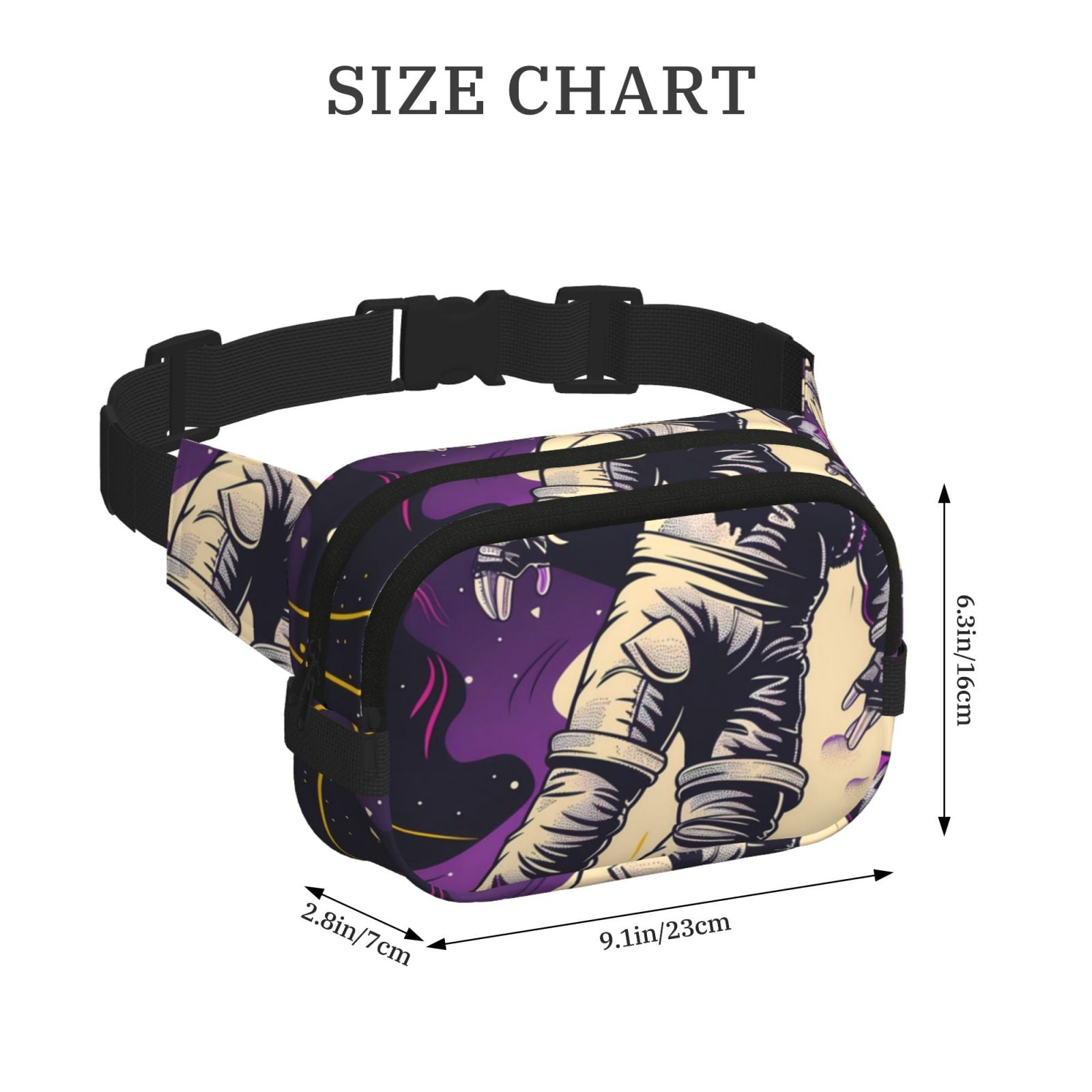 Picia Astronaut Floating purple Space Print Square Double-Layer Waist Bag Mini Adjustable Waist Belt Bag Exercise Running Travel Hiking