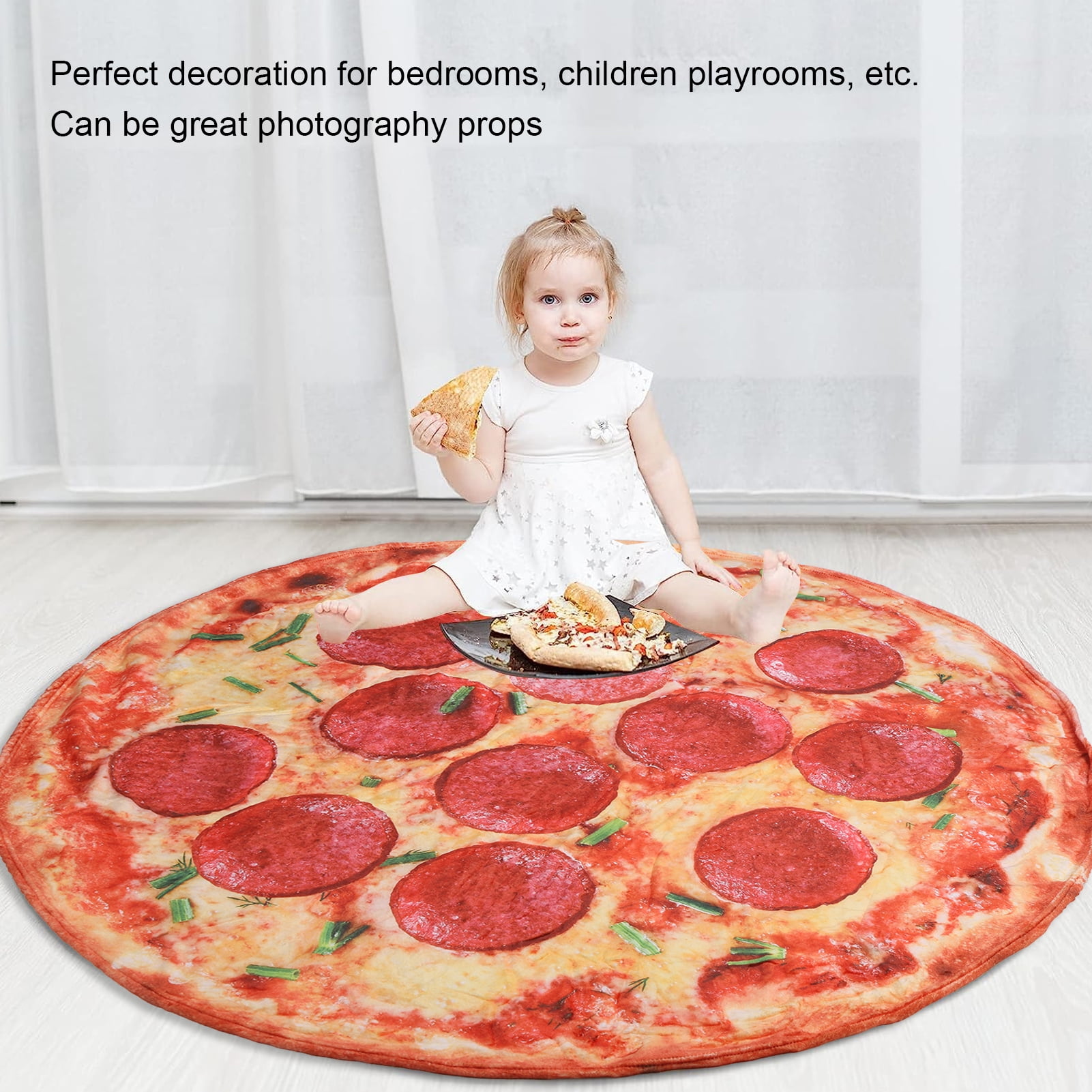 Estink Pizza Pattern Carpet Lovely Baby Playmat Round Soft 5.2ft For Kindergarten For Kid Toddlers