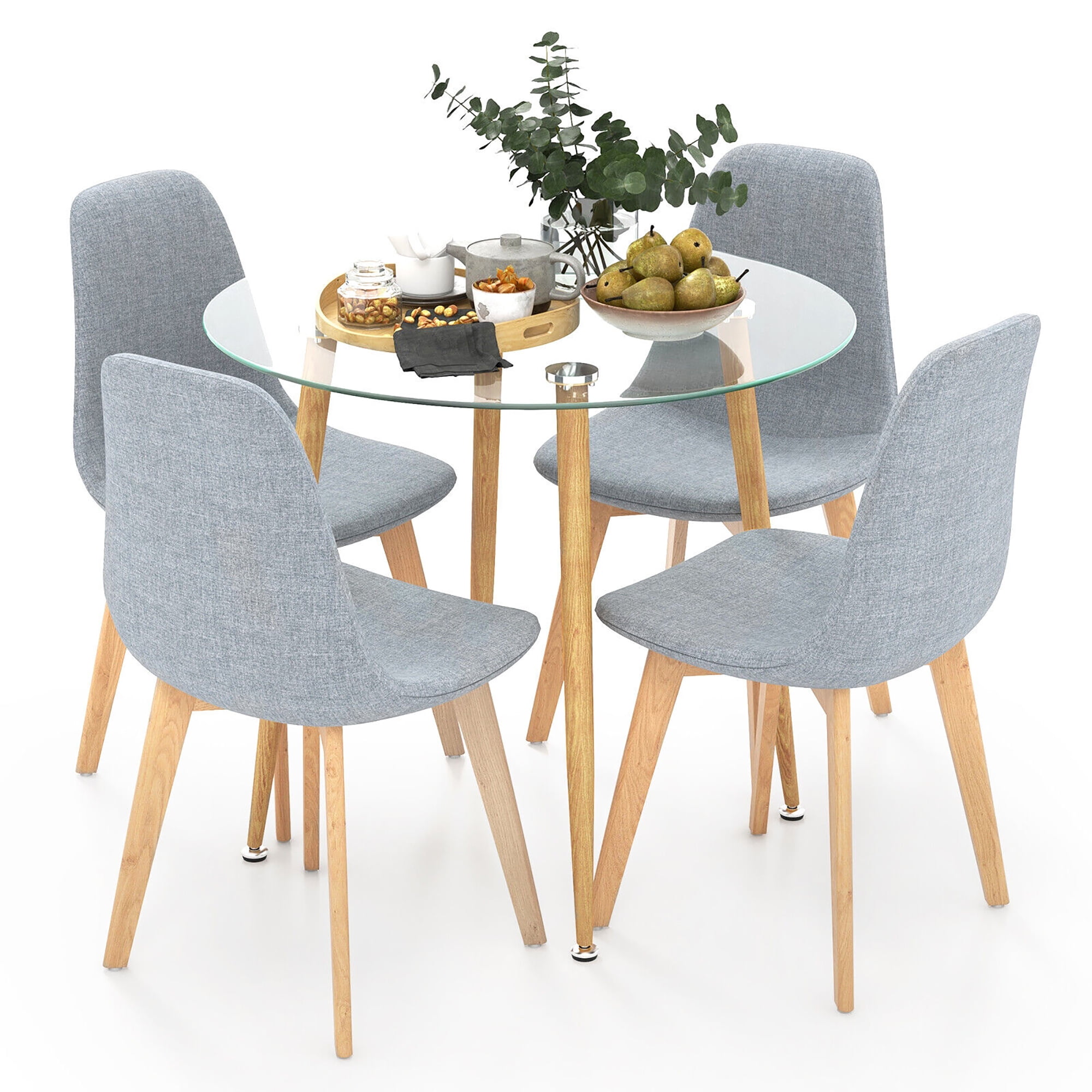 DHP Traditional 5 Piece Metal Dining Set Glass Top Round Table and 4 Upholstered Seat Chairs Walmart